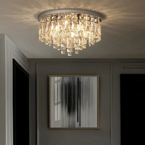 plafonnier led moderne en acier chromé avec cristaux k9 art déco