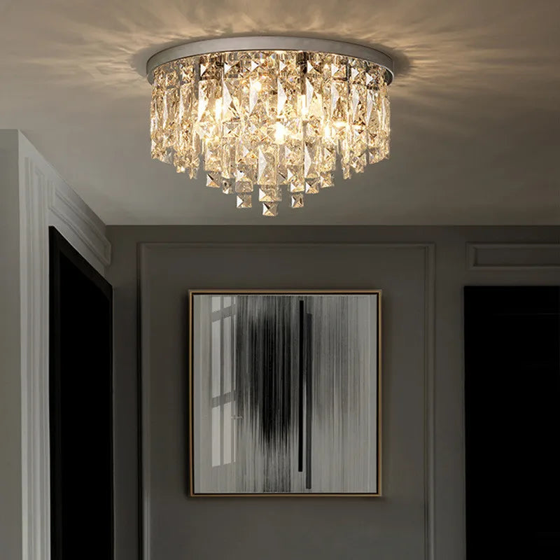 plafonnier led moderne en acier chromé avec cristaux k9 art déco - vue 5 sur 17