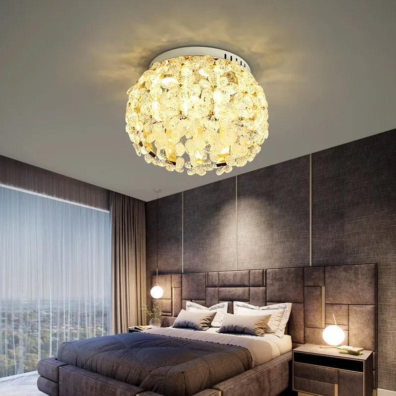 plafonnier rond doré de luxe en cristal design nordique moderne - vue 5 sur 8