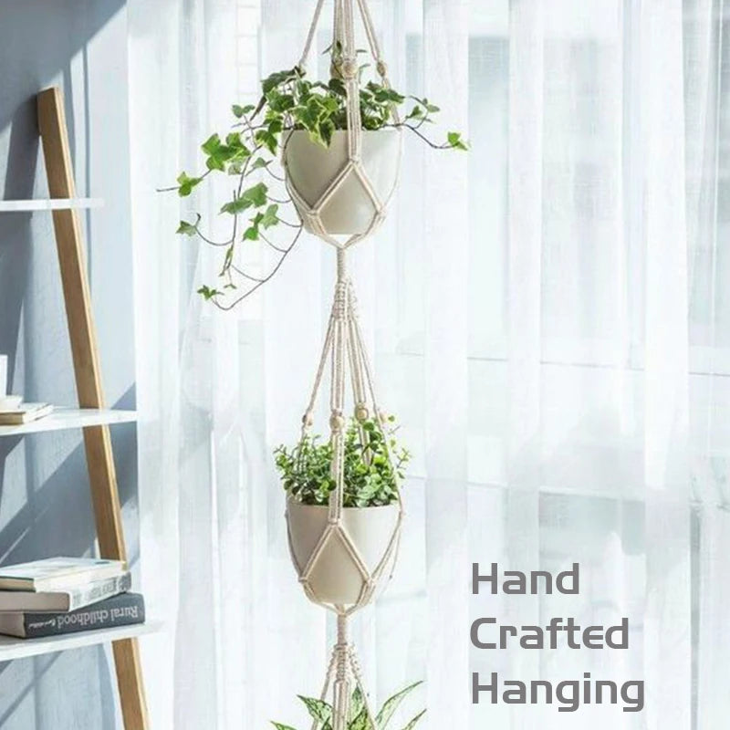 panier suspendu en macramé pour plantes artisanales décoration intérieure - vue 4 sur 18