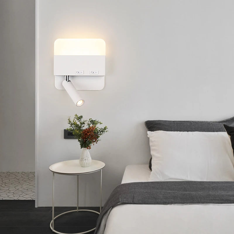 Minimalist ultra-slim indoor LED wall light with round spotlight switch, super bright for hotel or bedroom decor - vue 6 sur 14