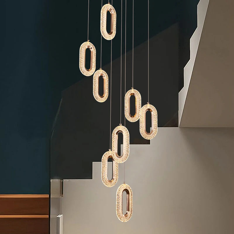 lustre moderne doré pour décoration intérieure escalier restaurant - vue 4 sur 11