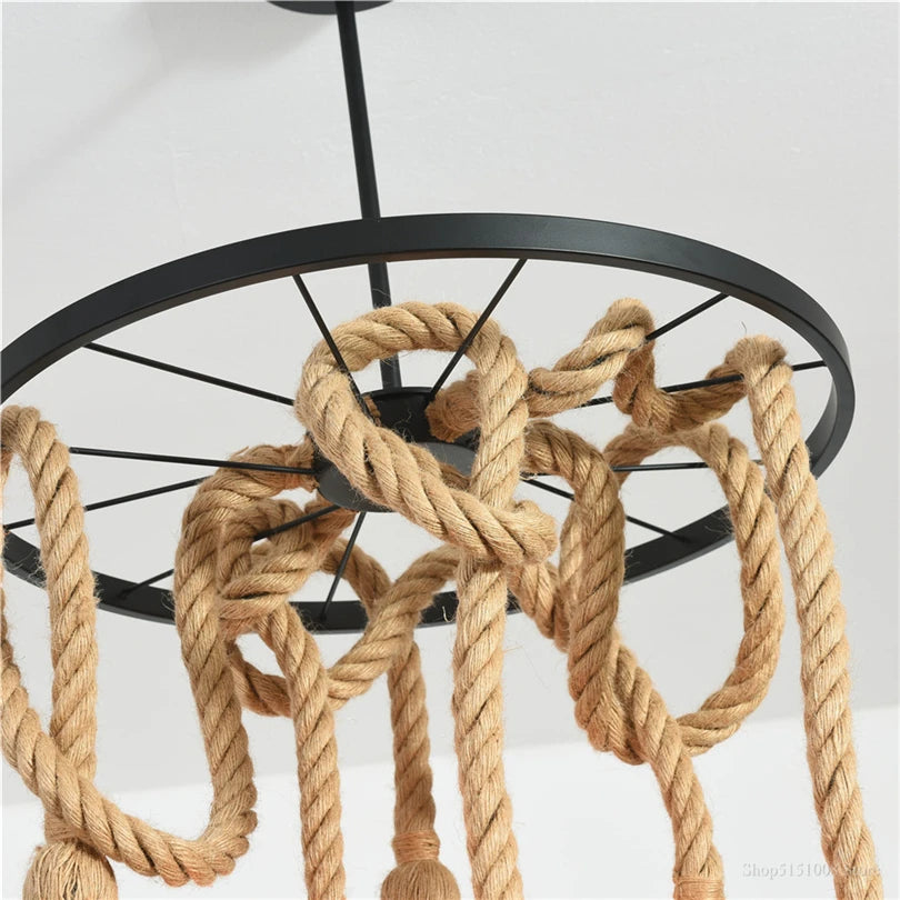 suspension vintage en fer et chanvre pour bar - vue 4 sur 8
