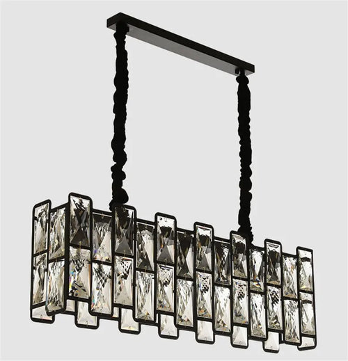 lustre moderne éclairage rectangulaire design en cristal K9 lumineux - vue 6 sur 6