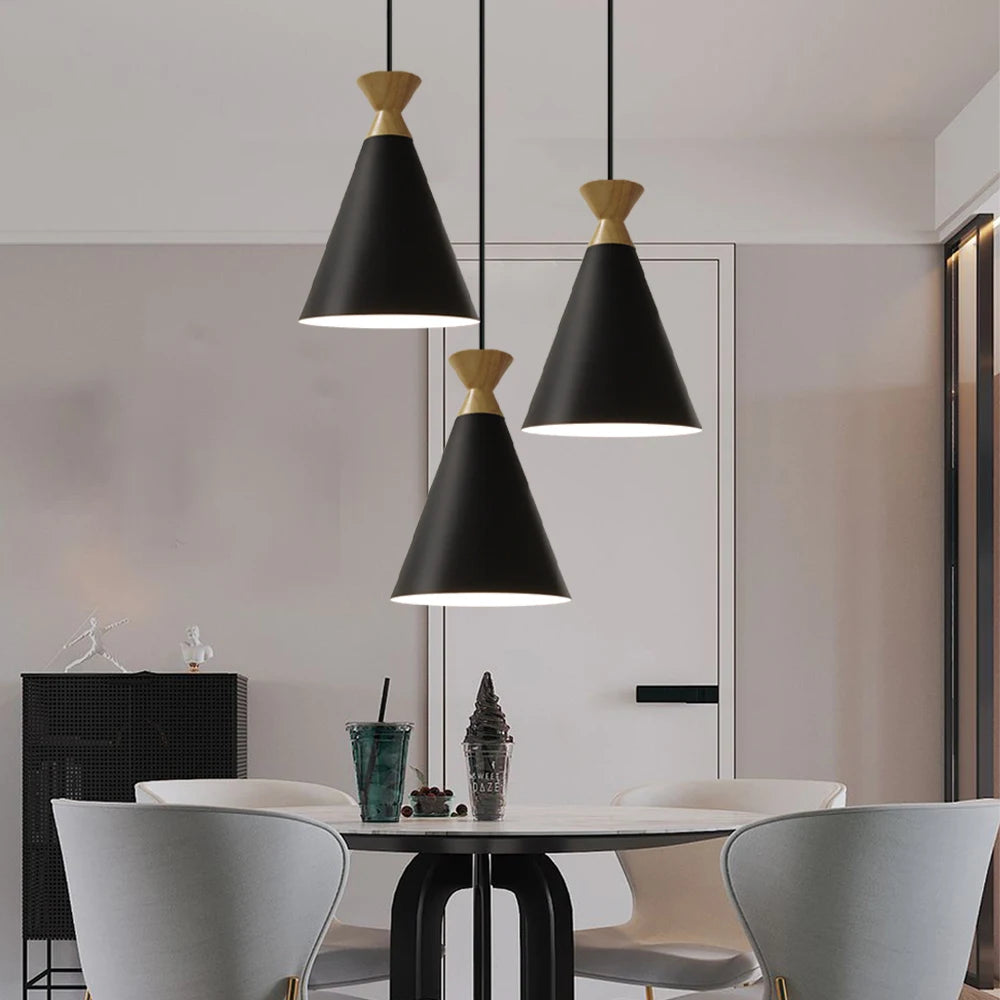 lampe suspendue rétro moderne à led abat-jour nordique pour éclairage restaurant - vue 4 sur 9