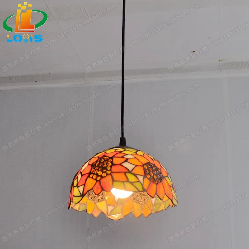 lustre vintage style tiffany tournesol pour restaurant et bar - vue 2 sur 5