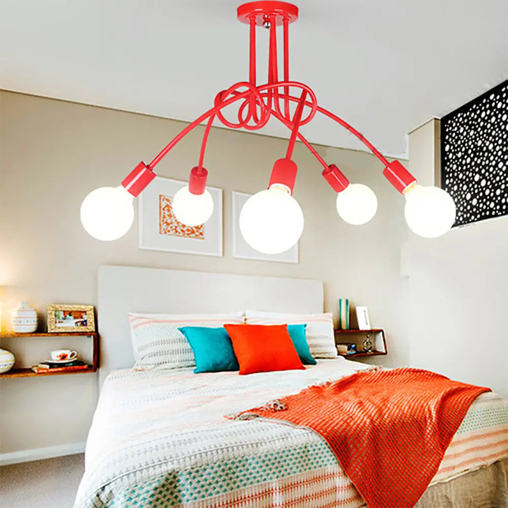 lustre vintage en fer avec 3/5 prises éclairage nordique moderne - vue 6 sur 16