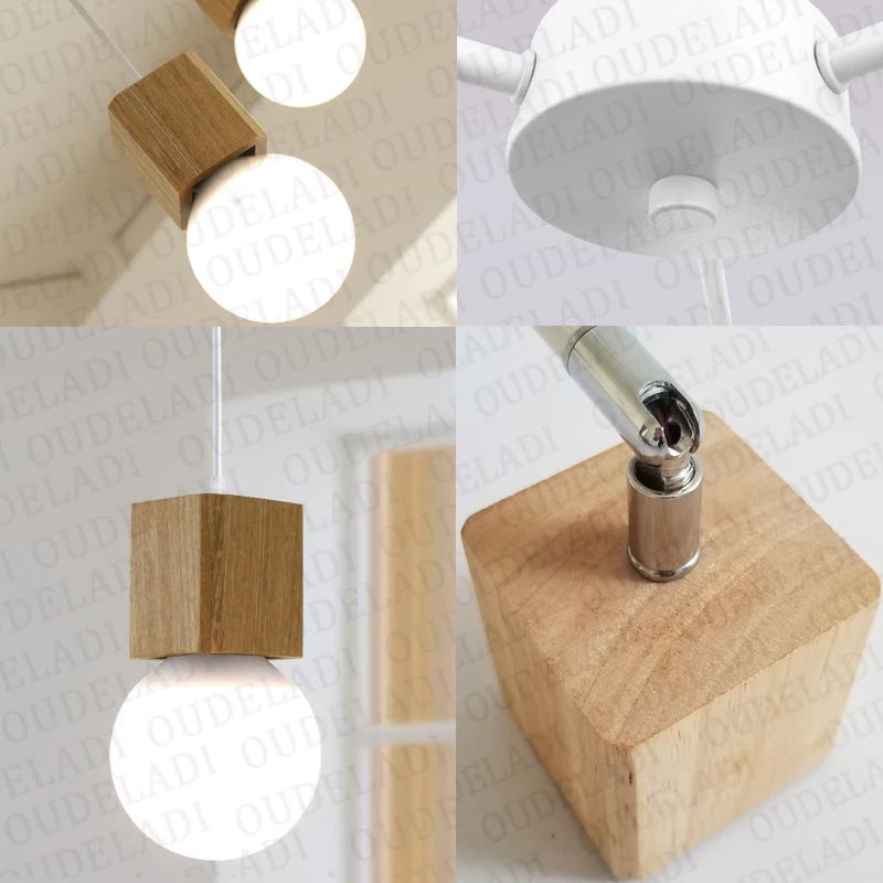 suspension loft moderne en bois réglable led vintage - vue 5 sur 6