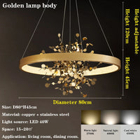 lustre led de luxe moderne en cuivre pour hôtel