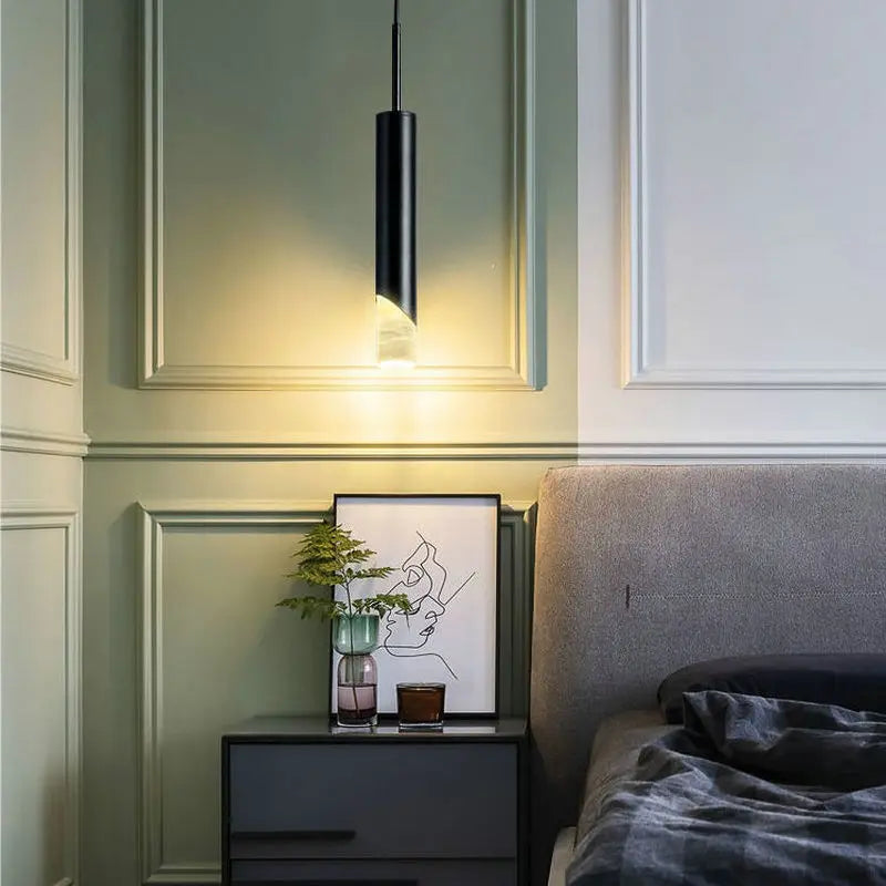 Lampe pendante de chevet de chambre à coucher post-moderne LED E27 ampoule noir cuivre salon table suspendue luminaires suspendus - vue 4 sur 9