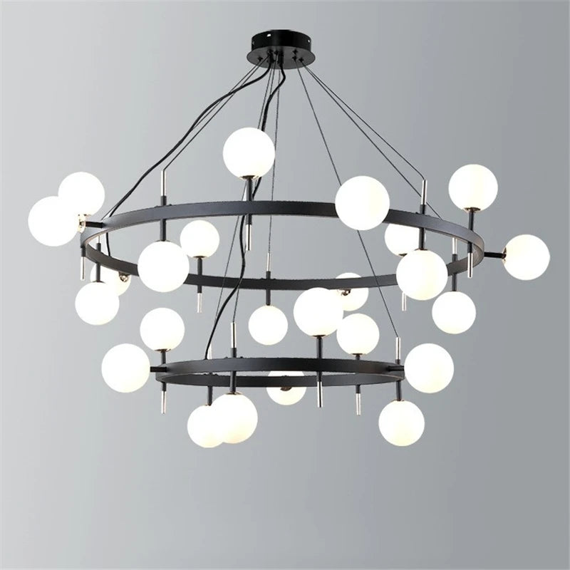 lustre nordique en fer avec boule de verre led pour restaurant - vue 5 sur 20