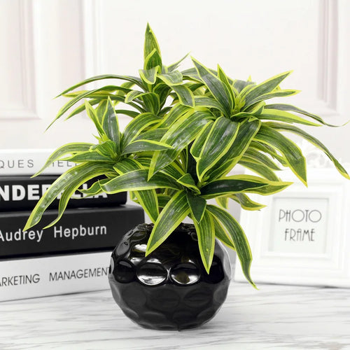 plante tropicale artificielle à trois têtes en pot décoratif - vue 4 sur 8
