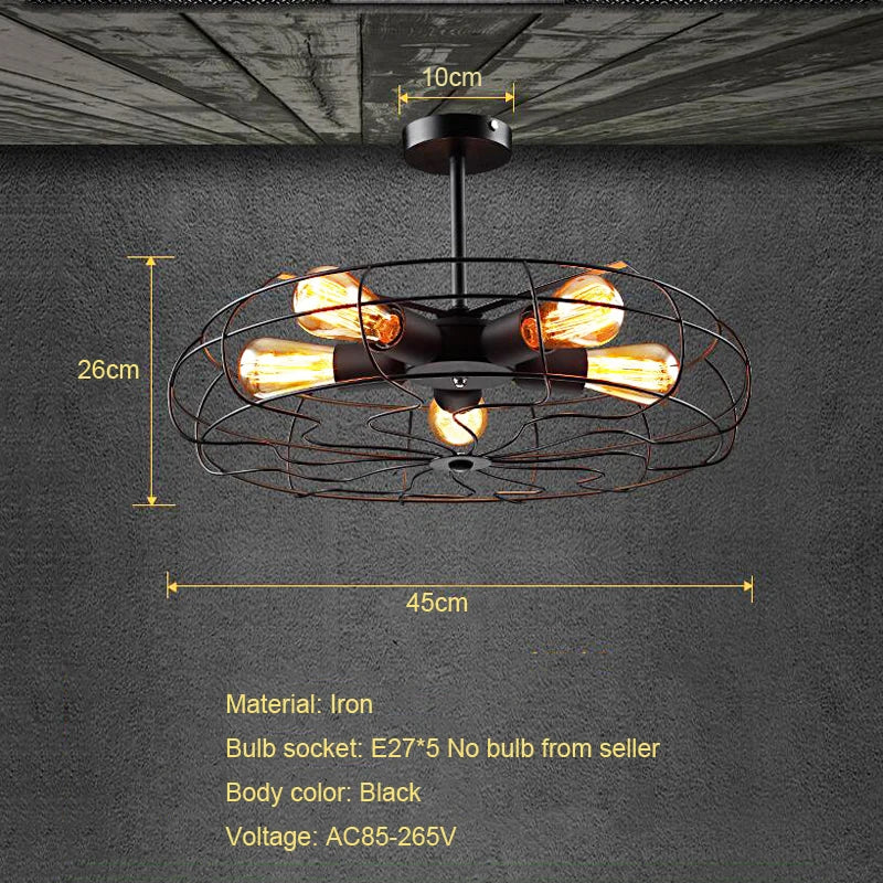 ventilateur plafonnier rétro loft suspension luminaire lustre - vue 3 sur 9