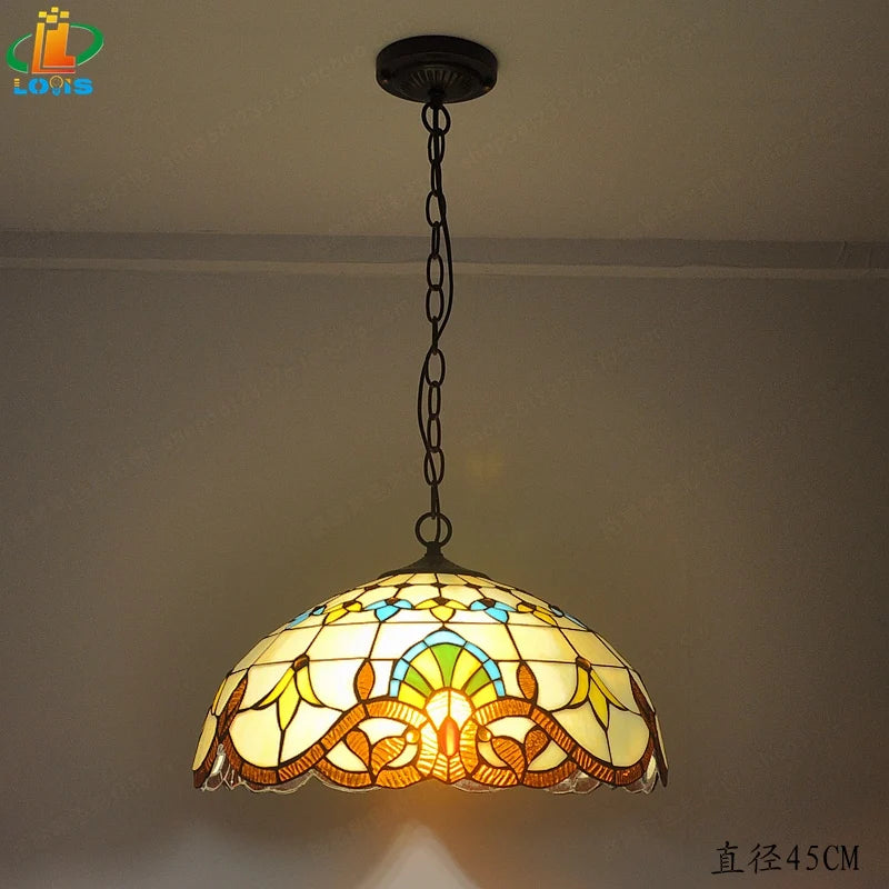 lustre en verre tiffany pour cafés et restaurants européens antique - vue 6 sur 10