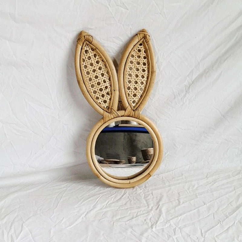décoration en rotin miroir artistique oreilles de lapin et singe - vue 3 sur 8
