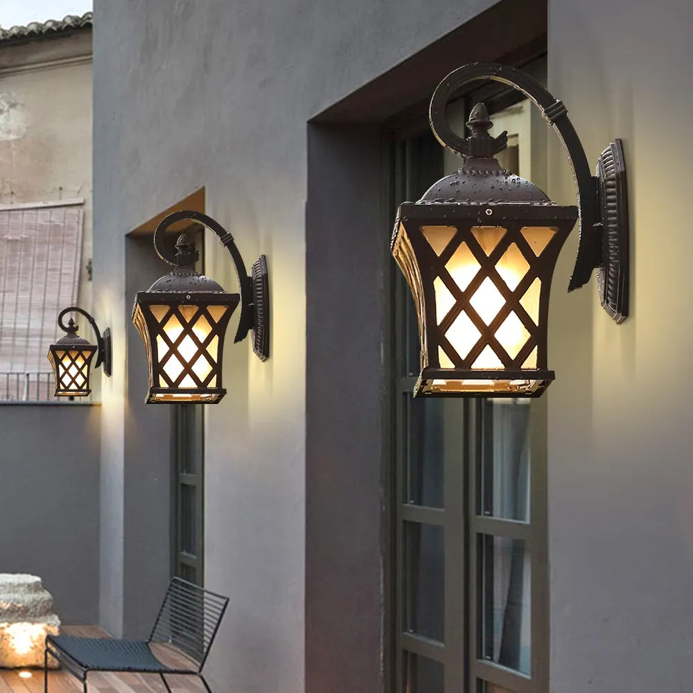 SANDIY luminaires muraux extérieurs lampe de porche Vintage applique rétro noir + verre pour Villa balcon allée jardin éclairage extérieur - vue 4 sur 6