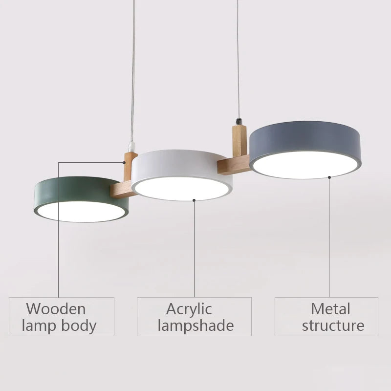 lustre nordique led moderne en bois et métal - vue 6 sur 8