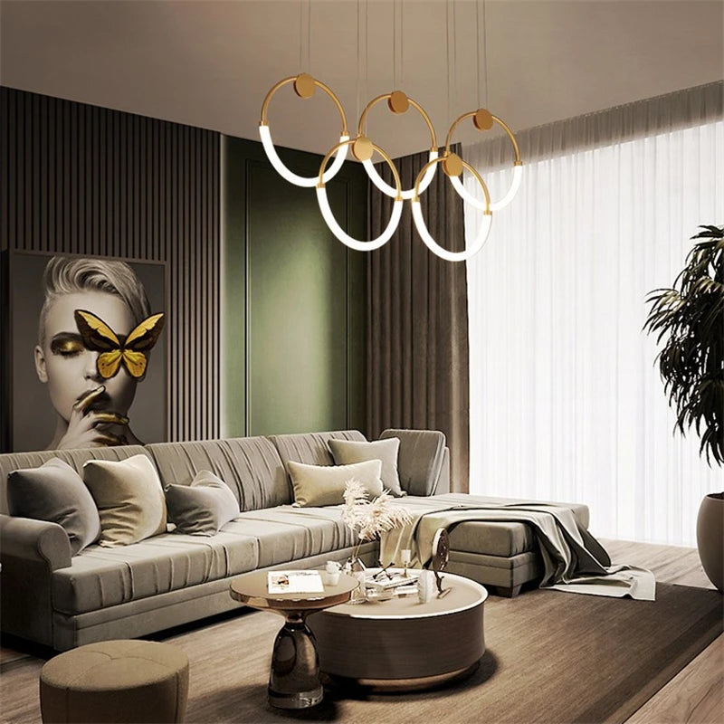 lustre moderne nordique anneau d'or suspension décoration - vue 4 sur 10