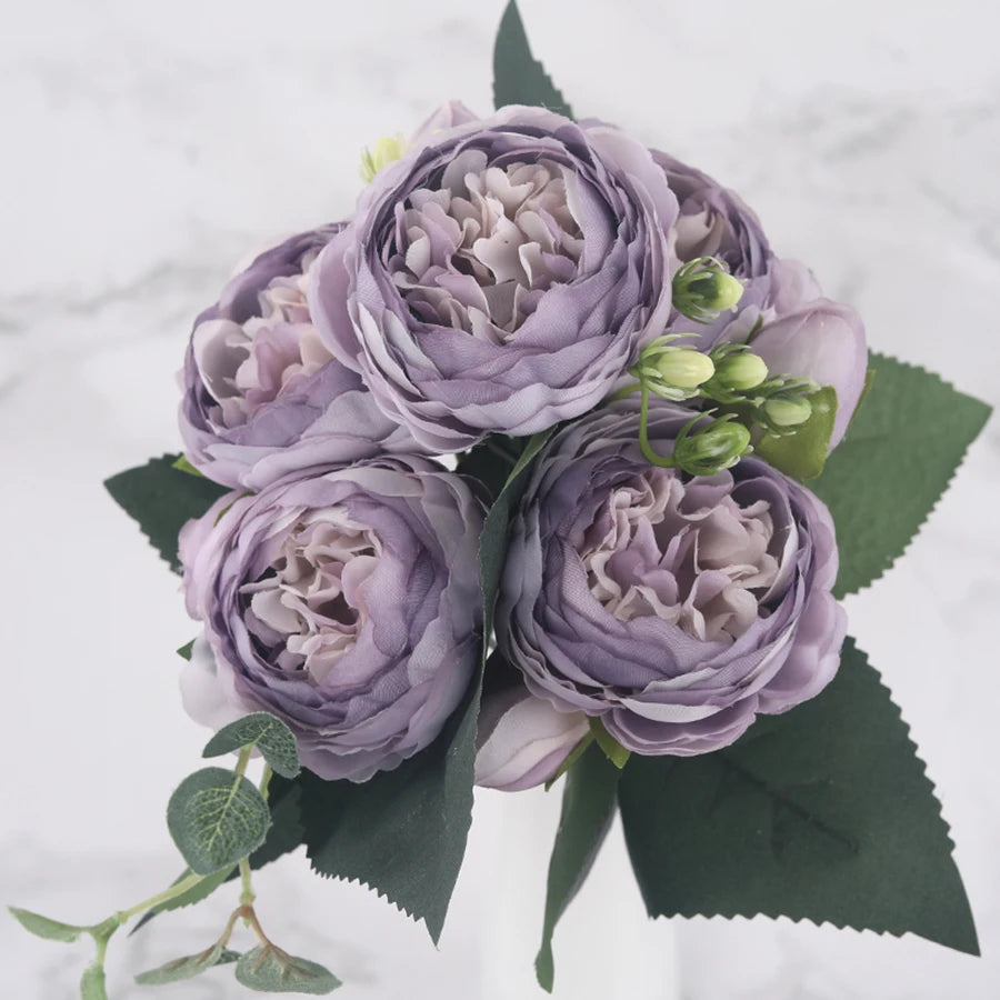 bouquet de fleurs artificielles de pivoines en soie pour décoration intérieure - vue 18 sur 18