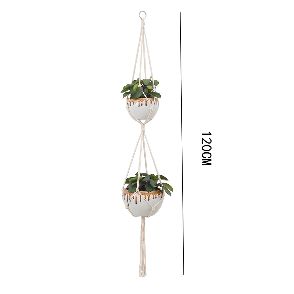paniers suspendus en macramé pour plantes décoratives et jardinières - vue 13 sur 14