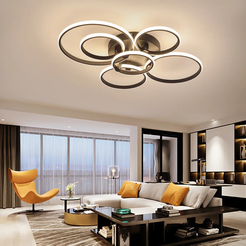 plafonnier NEO Gleam plafond moderne à LEDs lumières RC Dimmable cercle anneaux concepteur pour salon chambre - vue 4 sur 13