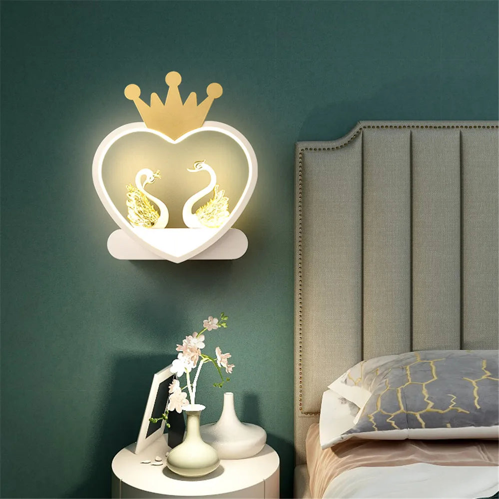 étagère métallique coeur nordique avec lampe led murale pour enfants - vue 7 sur 10