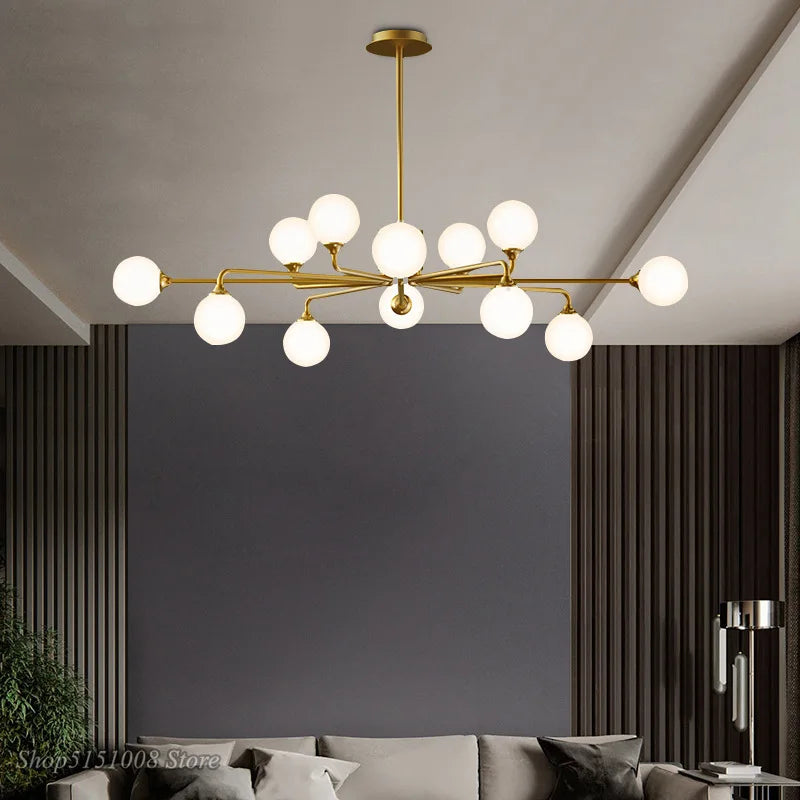 lustre verre led nordique salon lampe intérieur suspension branche - vue 3 sur 9