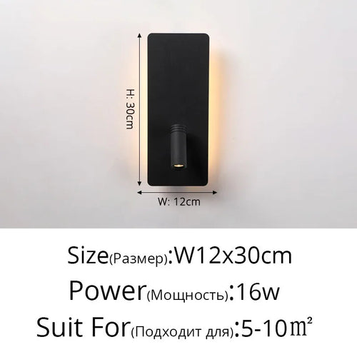 applique murale noir et blanc Led minimaliste lampe de chevet chambre hôtel avec interrupteur de projecteur Applique murale déco pour la maison - vue 14 sur 14