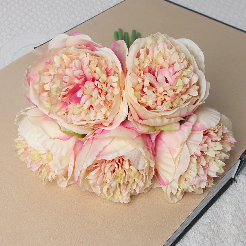 bouquet de 5 pivoines artificielles en soie pour décoration - vue 11 sur 14