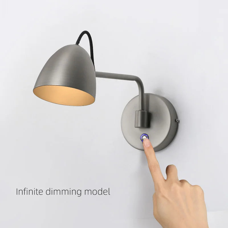 Applique murale led nickel interrupteur tactile réglable rotative