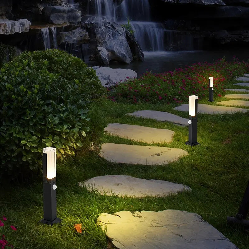 Capteur de mouvement 10W LED lampe à gazon extérieur étanche IP65 aluminium acrylique abat-jour cour villa paysage chemin pelouse lumières - vue 3 sur 9