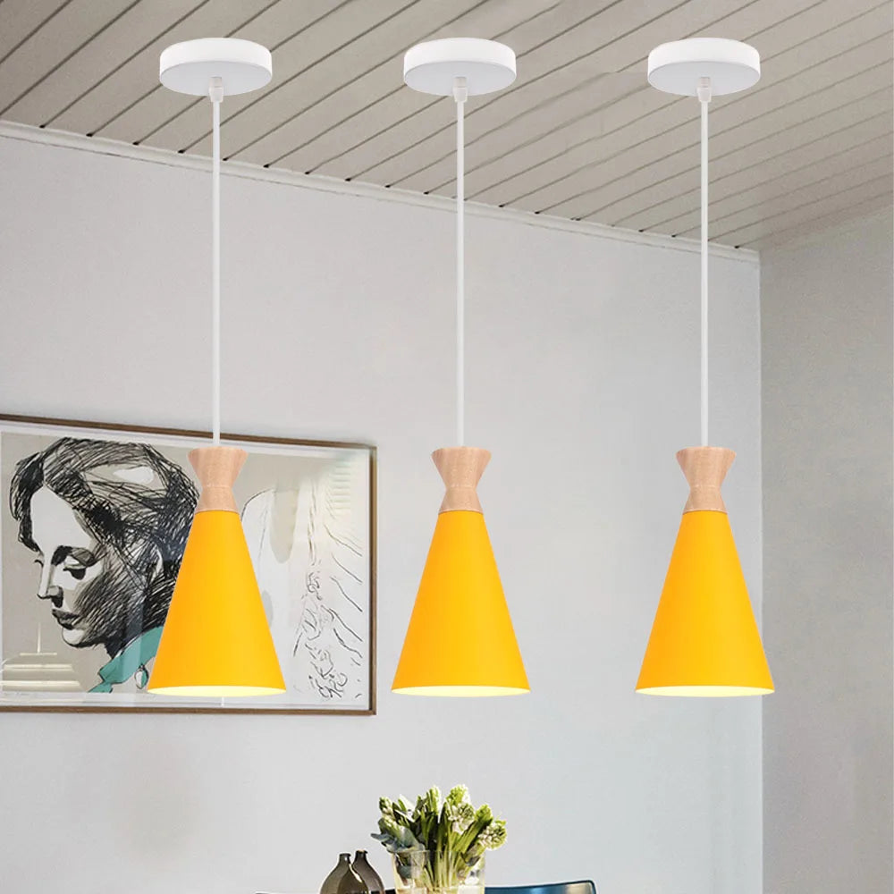 Nordique moderne LED E27 suspension intérieur bois suspension lampe luminaires maison cuisine chambre salon décor abat-jour - vue 4 sur 13