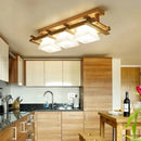 plafonnier led japonais avec abat-jour en verre et base en bois