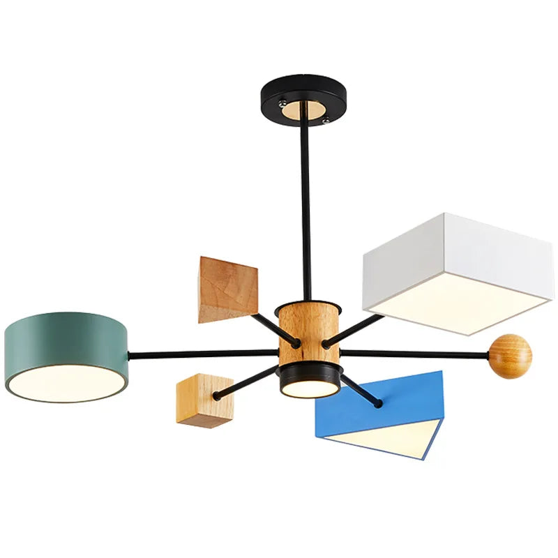 lustre bois moderne nordique salle manger chambre enfants - vue 6 sur 7