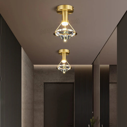 plafonnier de luxe en cuivre avec luminaire moderne en cristal