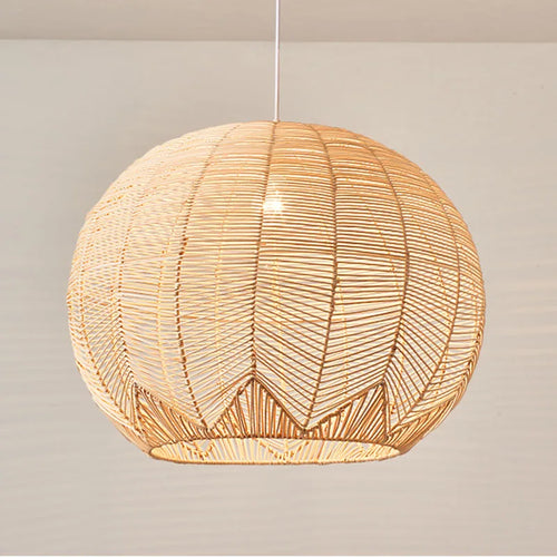 Lustre boule en rotin fait à la main - vue 6 sur 11