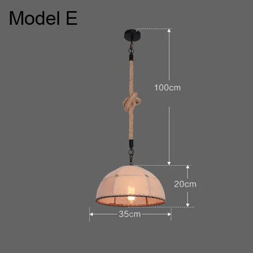 Vintage hemp rope chandelier with iron lampshade for bars and cafés - vue 27 sur 28