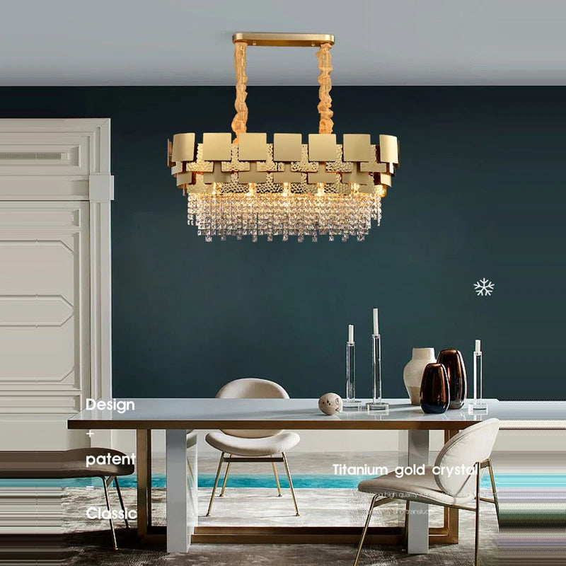 lustre en acier inoxydable à led avec cristal doré - vue 6 sur 16