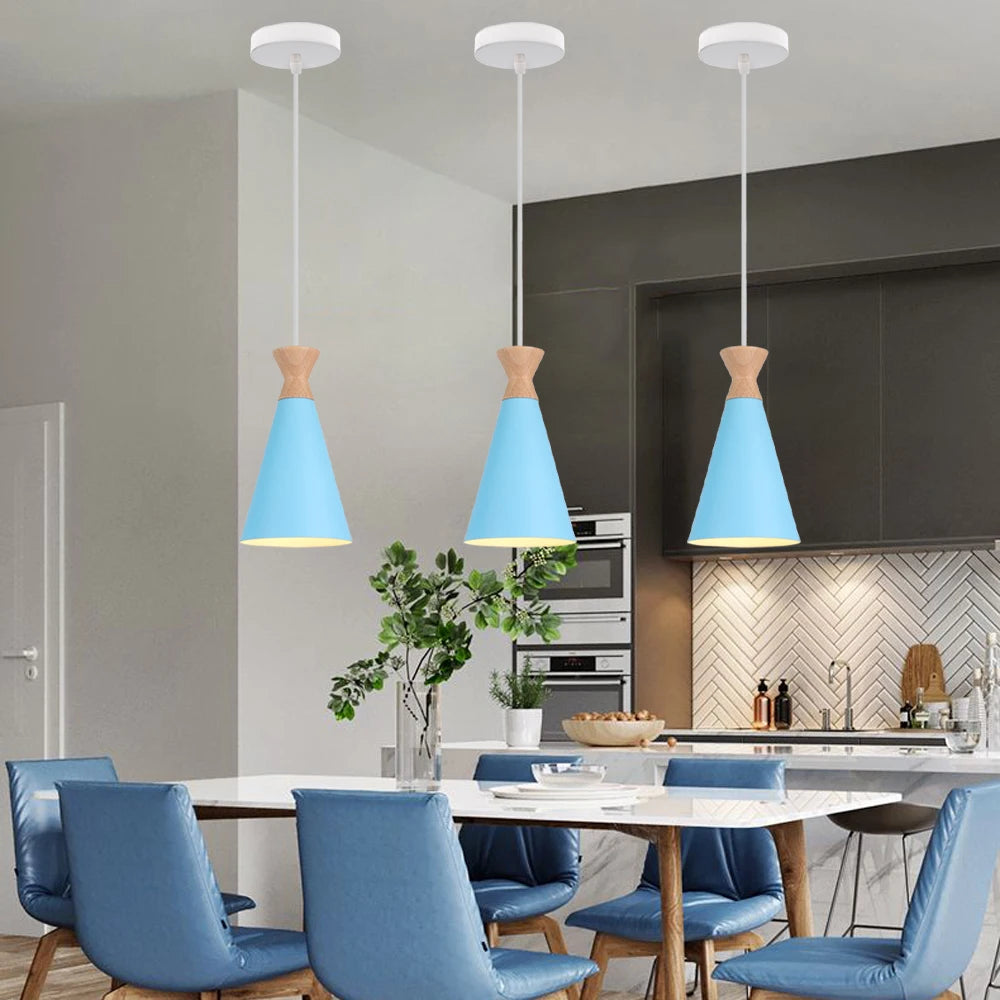 Nordique moderne LED E27 suspension intérieur bois suspension lampe luminaires maison cuisine chambre salon décor abat-jour - vue 6 sur 13