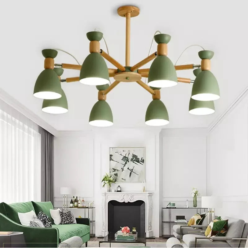 lustre moderne bois massif simple plafond hôtel - vue 5 sur 19