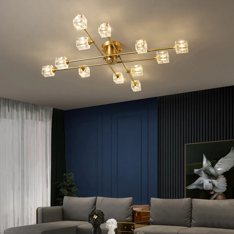 plafonnier moderne en cuivre avec cristal élégant nordique - vue 3 sur 9