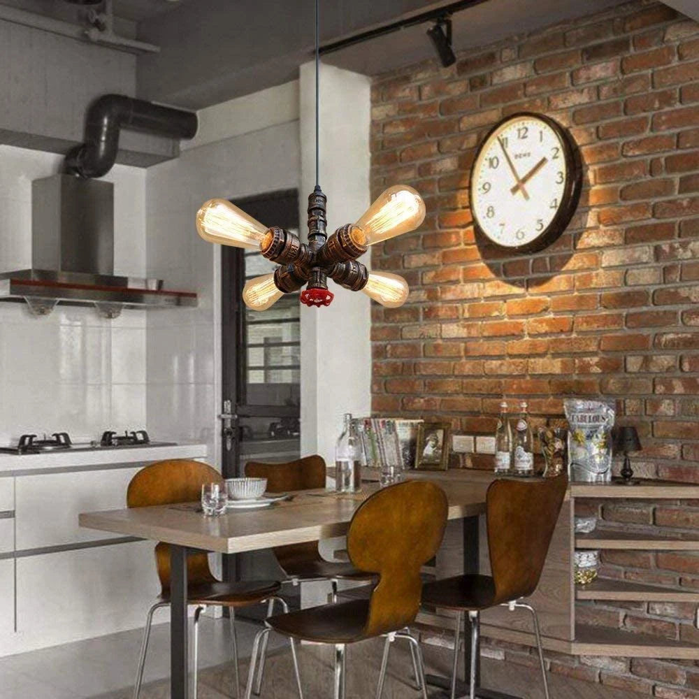 lustre industriel vintage en tuyau d'eau style steampunk led - vue 6 sur 6