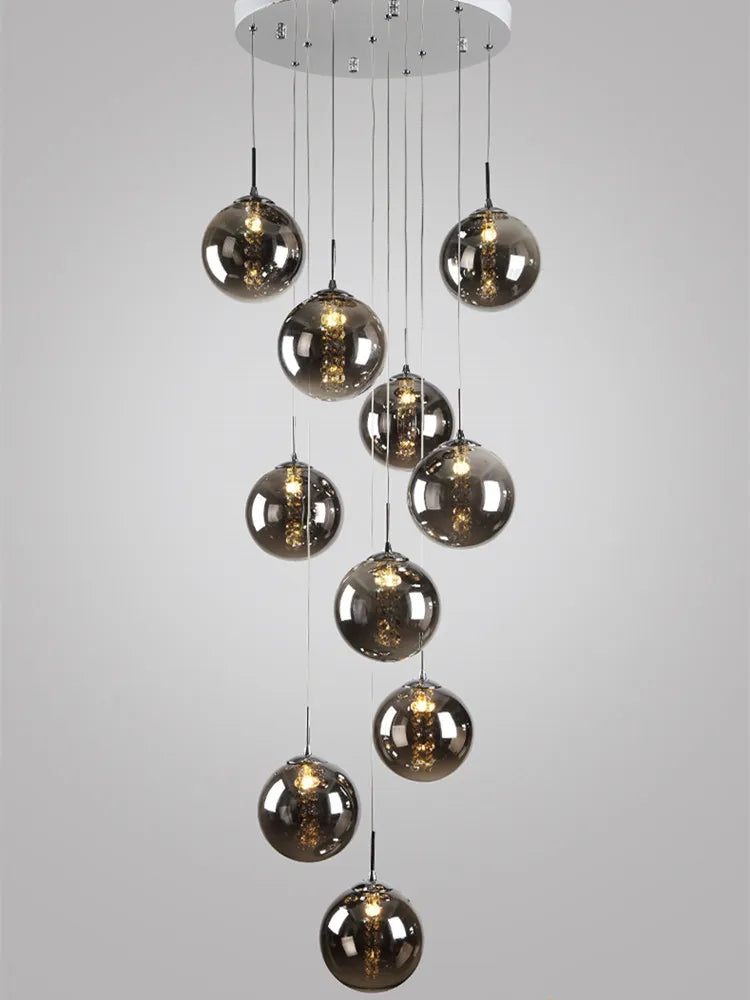 lustre en verre pour escalier design moderne à led - vue 3 sur 8