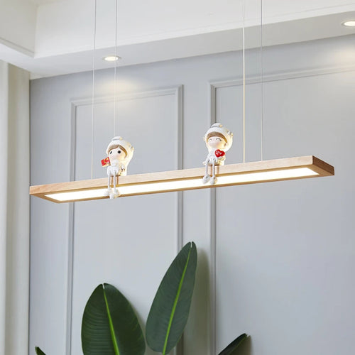 modern creative minimalist wooden LED pendant light - vue 3 sur 10