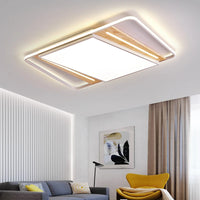 Modern nordic square LED ceiling light in wood and iron, minimalist