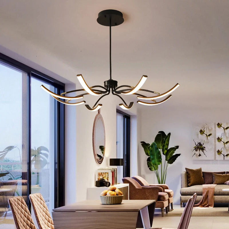 lustre noir 6 lumières réglable en métal moderne - vue 6 sur 10