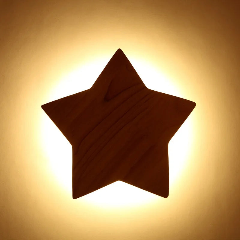applique murale led étoile en bois art créatif moderne japonais coréen