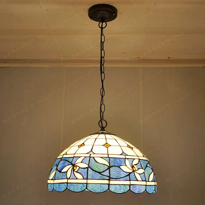 lustre antique en vitrail pour ambiance nostalgique et restaurant - vue 5 sur 6