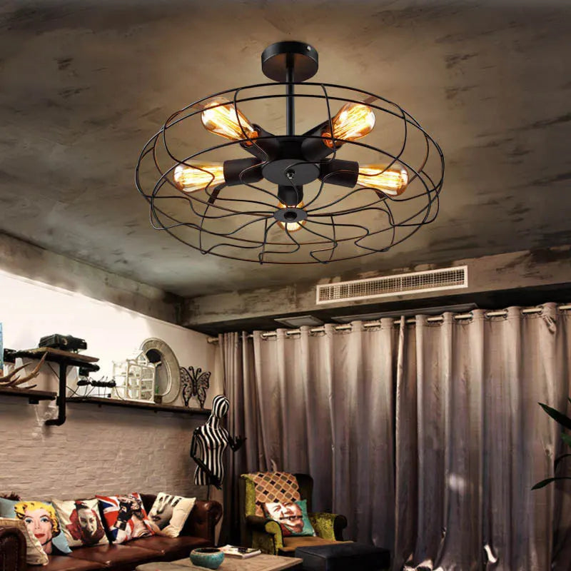 Ventilateur plafonnier rétro Loft ventilateur suspension café salon chambre balcon couloir luminaire lustre - vue 4 sur 9