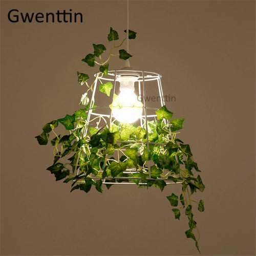 suspension moderne en cage à oiseaux avec plantes décoratives